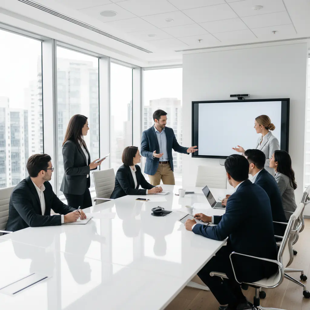 LumenSweep professional team meeting in a modern office